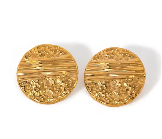 Orecchini cerchio in acciaio dorato con texture-EA586