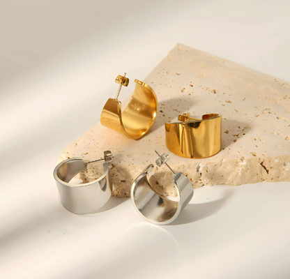 *Σκουλαρίκια κρίκοι χρυσοί ατσάλι καμπύλη-EA123