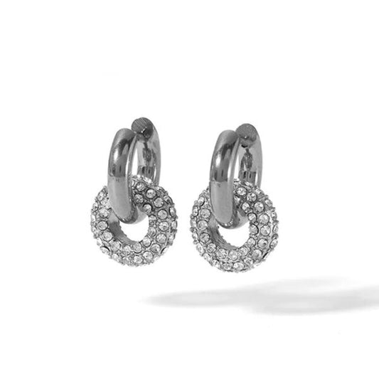 Earrings of steel double link with zircon-ea015