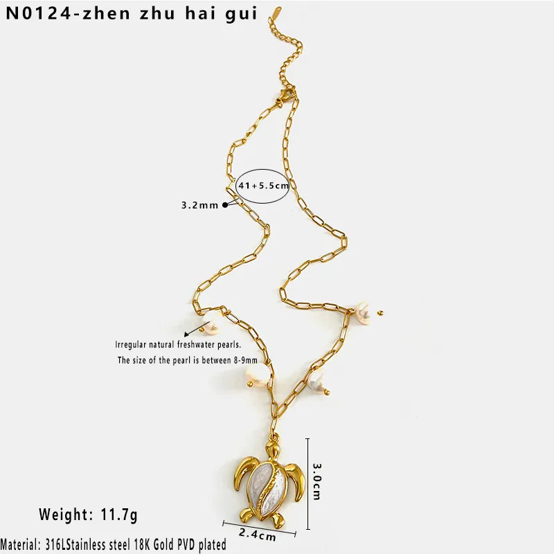 Colier din oțel placat cu aur cu broască țestoasă - NE686