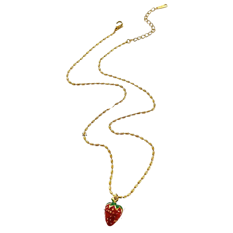 Κολιέ επιχρυσωμένο ατσάλι με φραουλίτσα - NE669