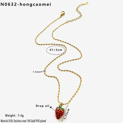 Κολιέ επιχρυσωμένο ατσάλι με φραουλίτσα - NE669