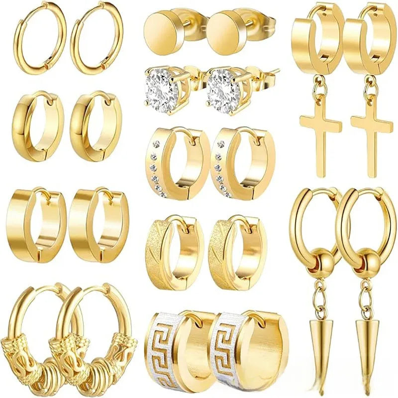 Σετ 11 ζευγάρια χρυσό ατσάλι-SET021