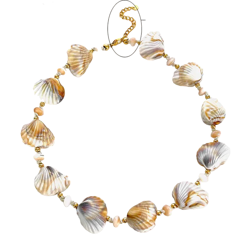 Κολιέ επιχρυσωμένο ατσάλι με κοχύλια - NE677