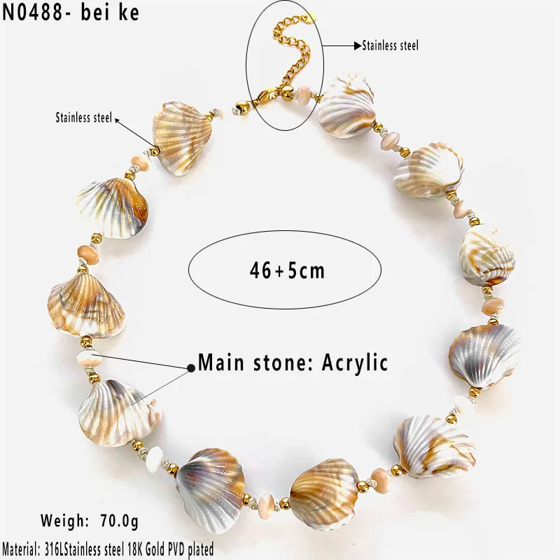 Κολιέ επιχρυσωμένο ατσάλι με κοχύλια - NE677