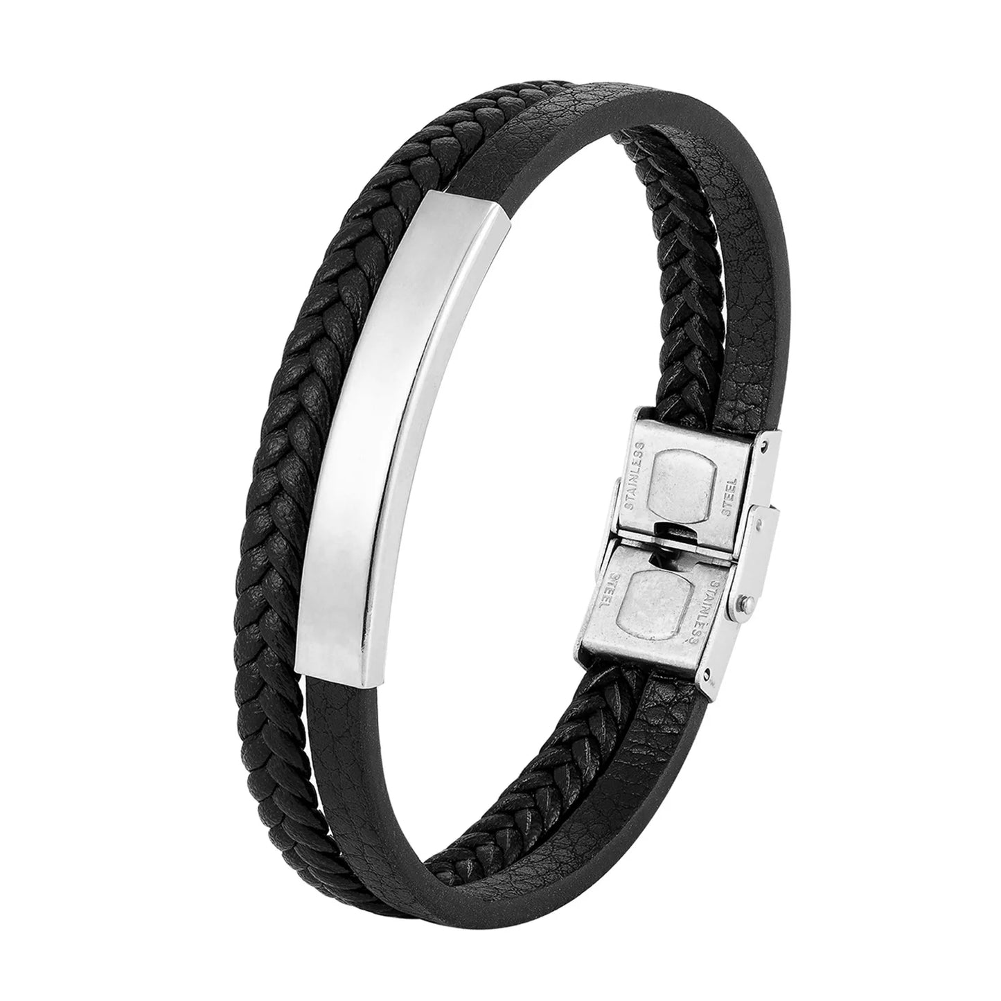 Βραχιόλι μαύρο με ατσάλι-BR185