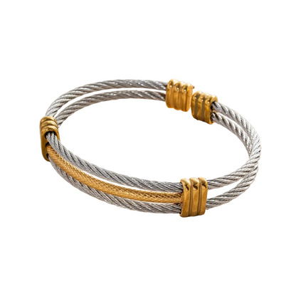 Βραχιόλι ατσάλι χρυσό και ασημί-BR309