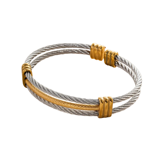 Βραχιόλι ατσάλι χρυσό και ασημί-BR309