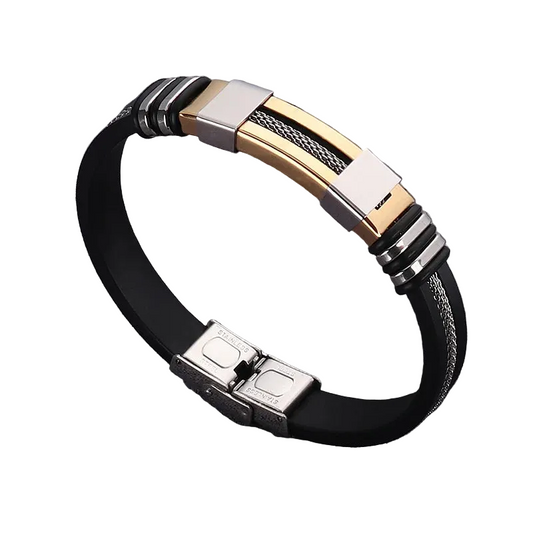 Βραχιόλι χρυσό ατσάλı με μαύρο gel- BR341