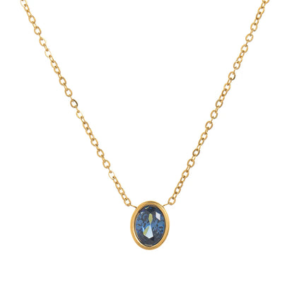 Necklace gold-plated steel with colored oval zircon-ne107