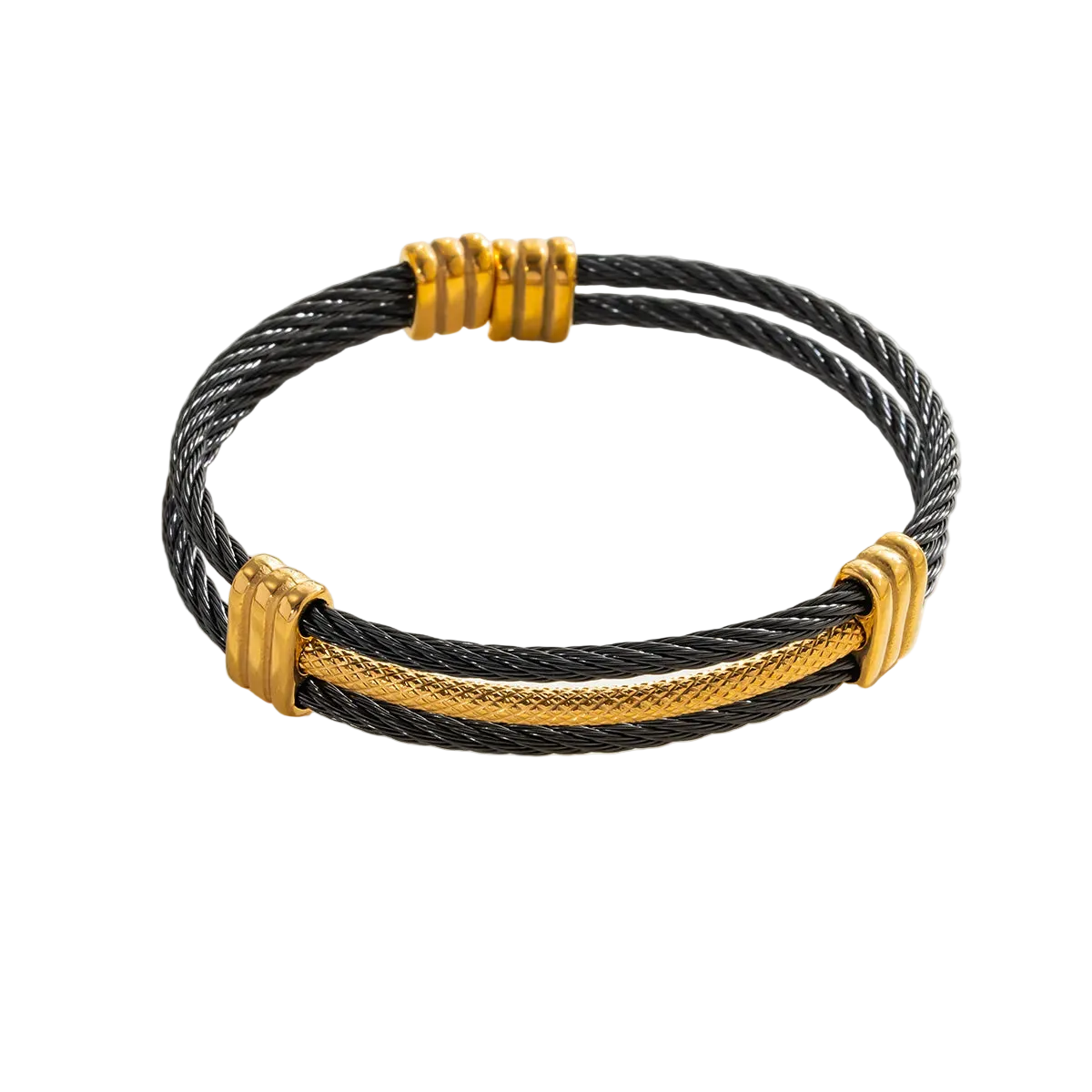 Βραχιόλι ατσάλι χρυσό και μαύρο-BR310