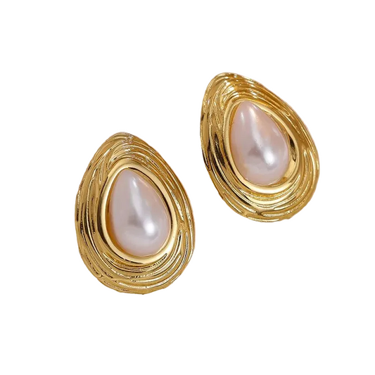 Σκουλαρίκια επιχρυσωμένο ατσάλι δάκρυ με πέρλα - EA689