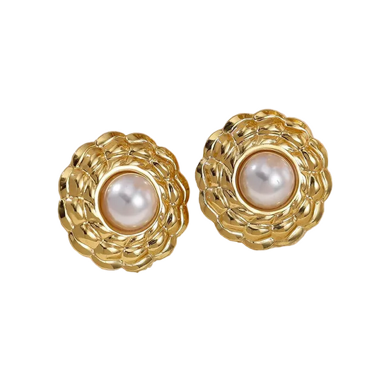 Σκουλαρίκια επιχρυσωμένο ατσάλι λουλούδι με πέρλα - EA690