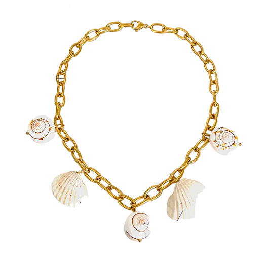 Κολιέ επιχρυσωμένο ατσάλι με κοχύλια- NE695