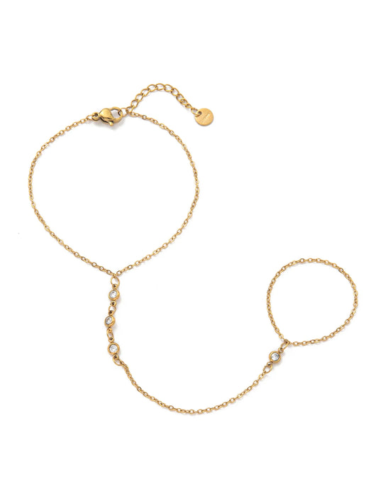 Βραχιόλι επιχρυσωμένο ατσάλι με λευκά zircon - BR428