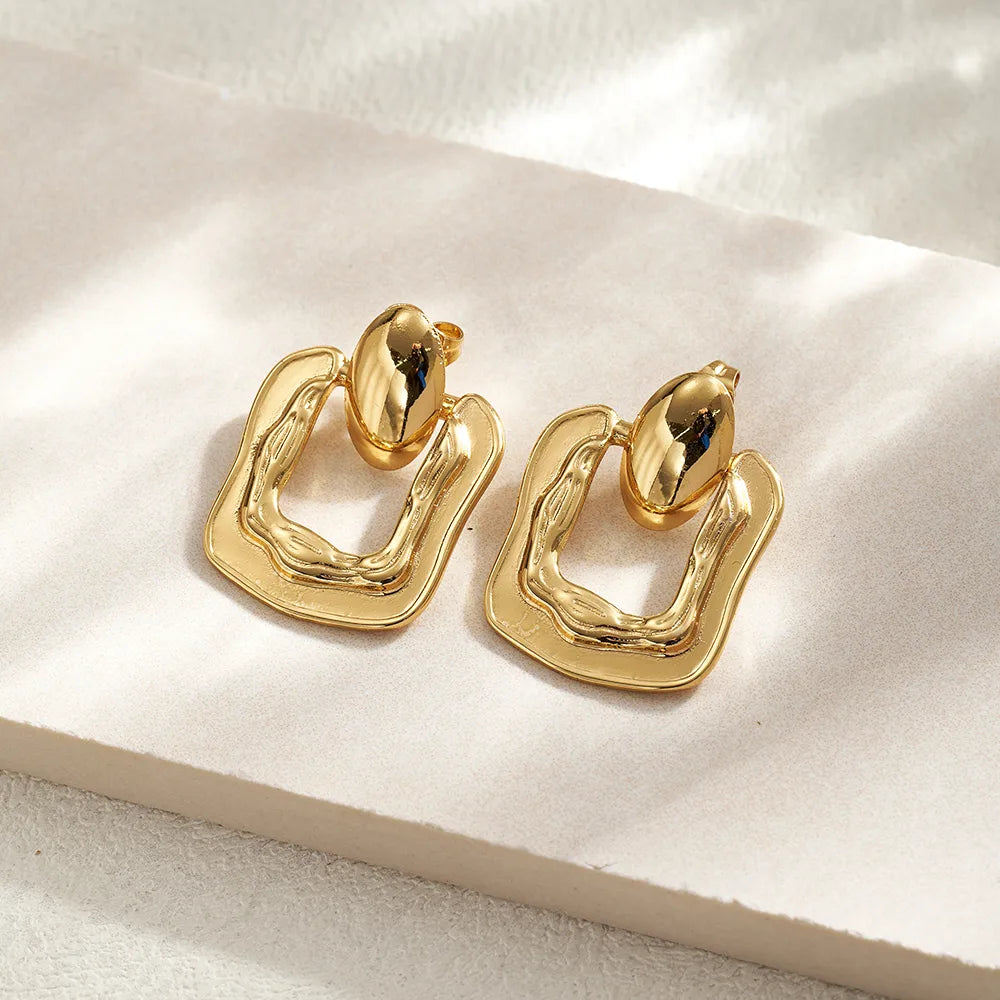 Σκουλαρίκια επιχρυσωμένο ατσάλι τετράγωνα-EA345