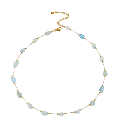 Κολιέ επιχρυσωμένο ατσάλι με γαλάζιες πέτρες - NE650