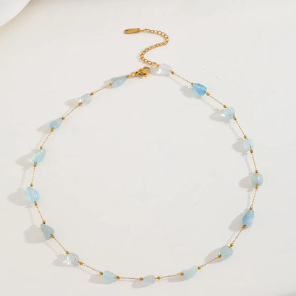 Κολιέ επιχρυσωμένο ατσάλι με γαλάζιες πέτρες - NE650