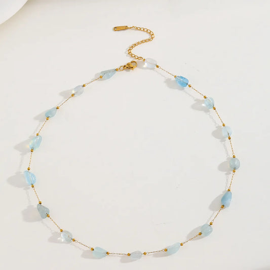 Κολιέ επιχρυσωμένο ατσάλι με γαλάζιες πέτρες - NE650