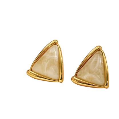 Σκουλαρίκια επιχρυσωμένο ατσάλι κρεμ τρίγωνα - EA289