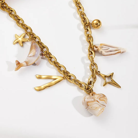 Κολιέ επιχρυσωμένο ατσάλι με καλοκαιρινά σχέδια - NE659