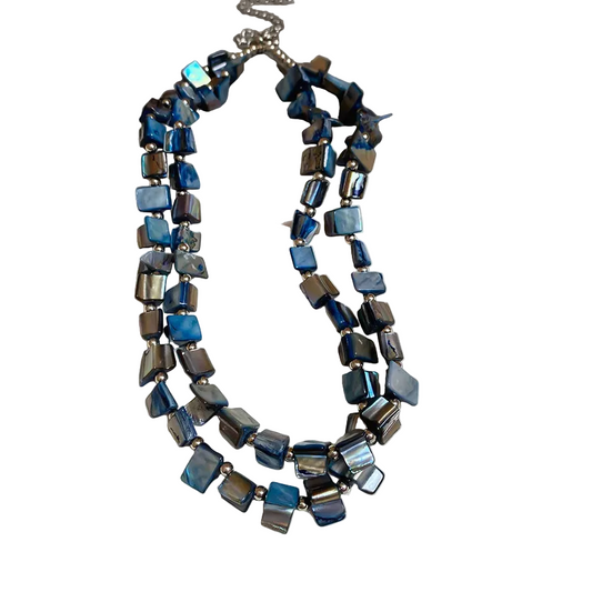 Κολιέ διπλό με μπλε κοχύλια - NE402