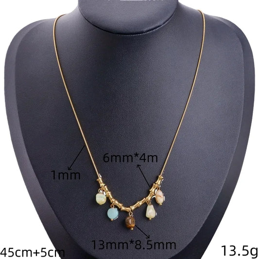 Κολιέ επιχρυσωμένο ατσάλι με πολύχρωμες πέτρες - NE652