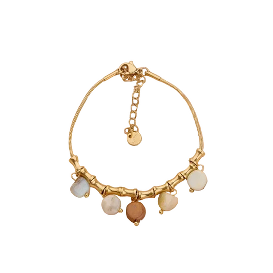 Βραχιόλι επιχρυσωμένο ατσάλι με καφέ πέτρες - BR439