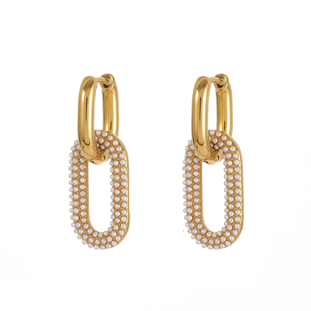 Σκουλαρίκια επιχρυσωμένο ατσάλι οβάλ με περλίτσες -EA598