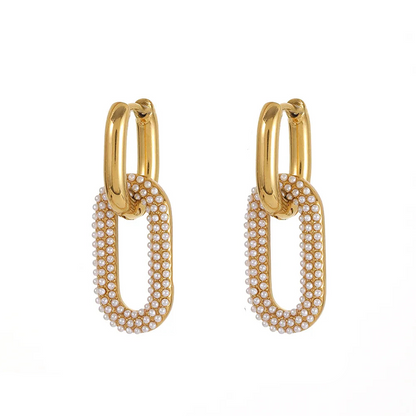 Σκουλαρίκια επιχρυσωμένο ατσάλι οβάλ με περλίτσες -EA598