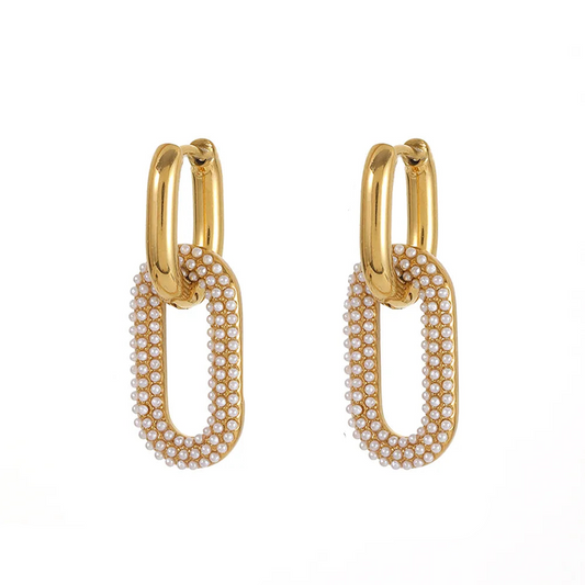 Σκουλαρίκια επιχρυσωμένο ατσάλι οβάλ με περλίτσες -EA598