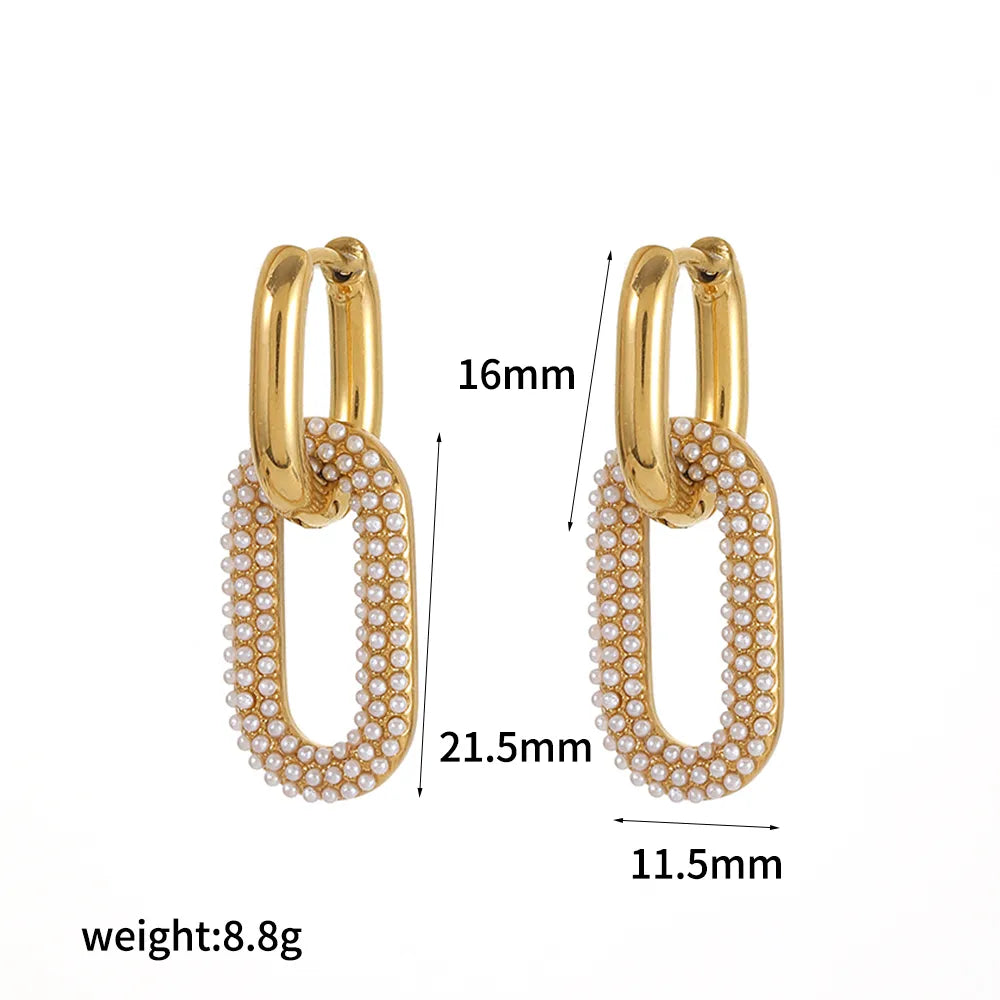 Σκουλαρίκια επιχρυσωμένο ατσάλι οβάλ με περλίτσες -EA598