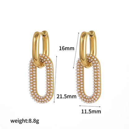 Σκουλαρίκια επιχρυσωμένο ατσάλι οβάλ με περλίτσες -EA598