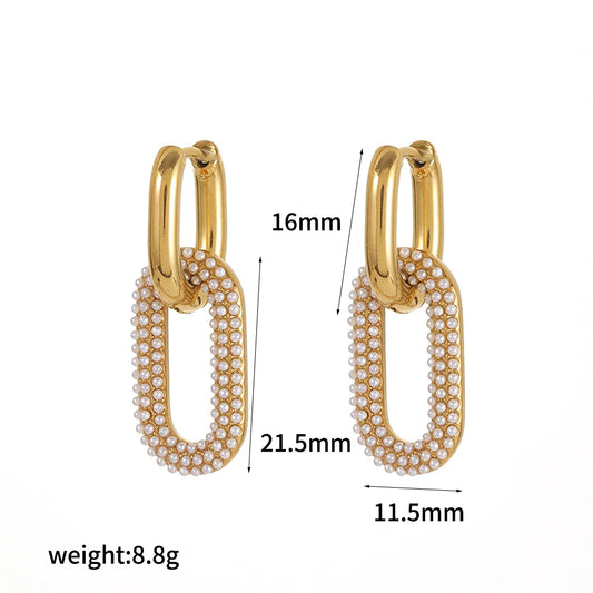 Σκουλαρίκια επιχρυσωμένο ατσάλι οβάλ με περλίτσες -EA598