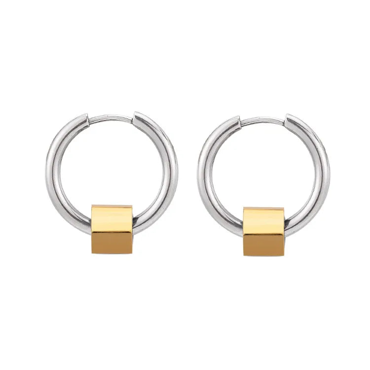 Σκουλαρίκια ατσάλι ασημί κρικάκι με χρυσό-EA666