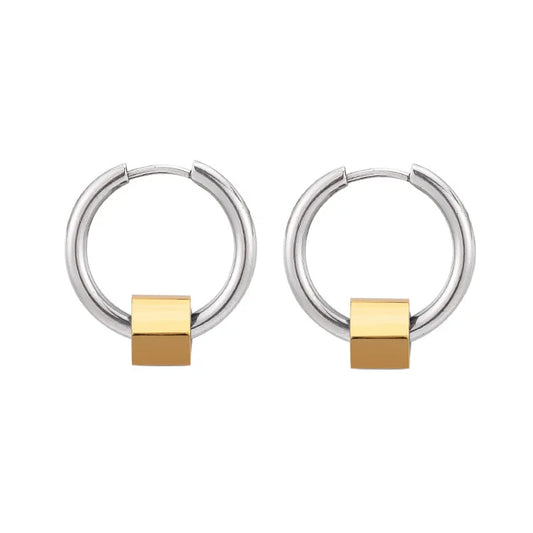 Σκουλαρίκια ατσάλι ασημί κρικάκι με χρυσό-EA666