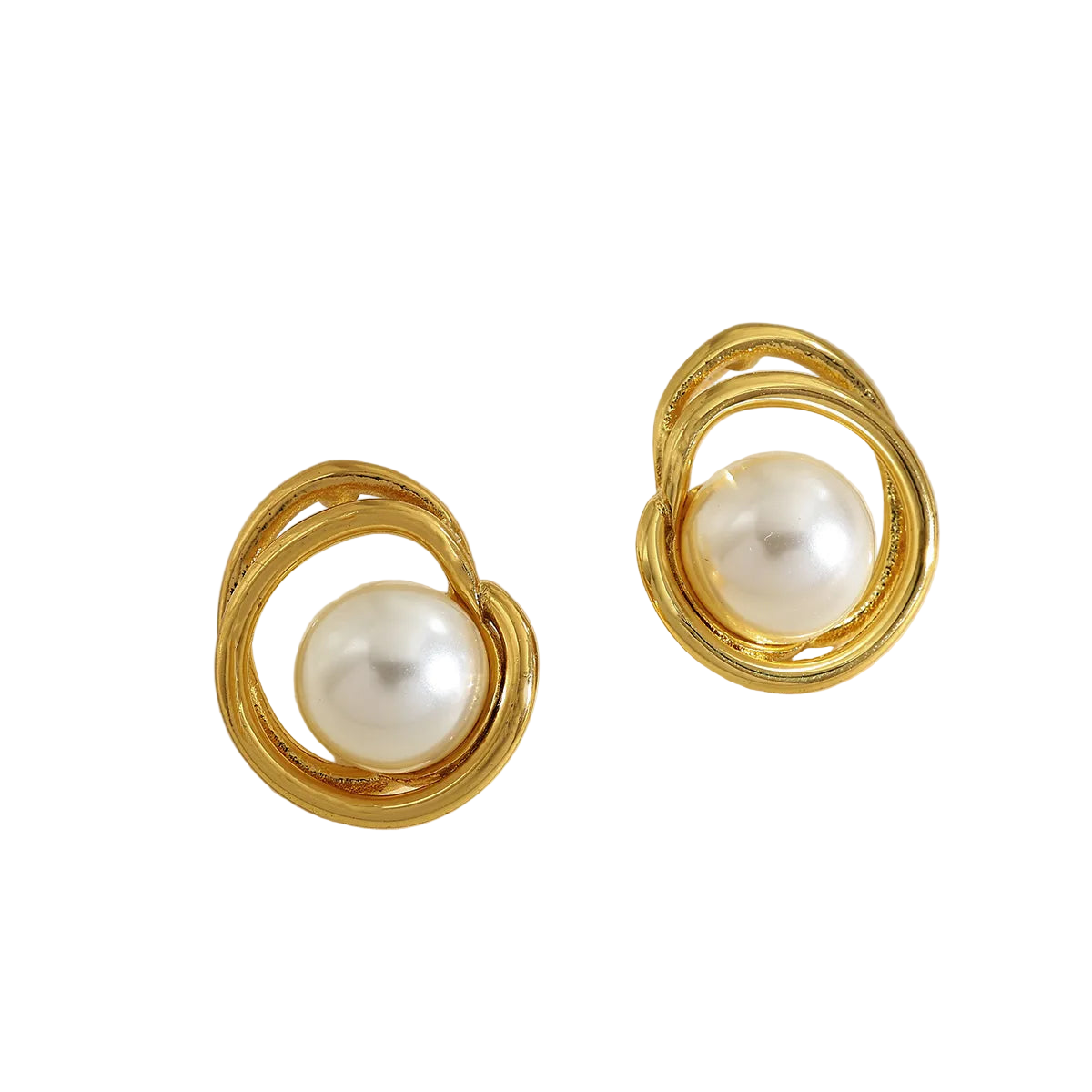 Earrings gold steel with pearl-ea348