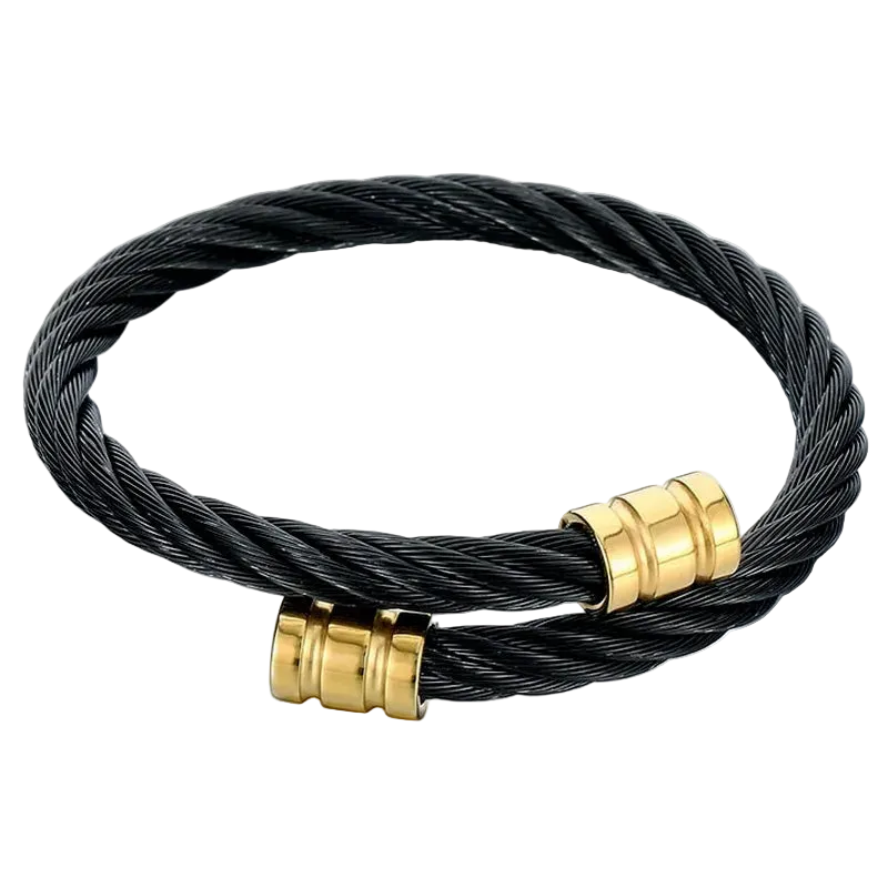 Βραχιόλι ατσάλι χρυσό και μαύρο-BR271
