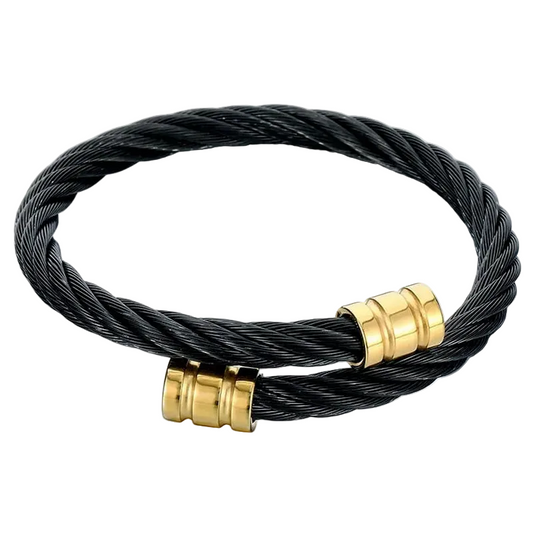 Βραχιόλι ατσάλι χρυσό και μαύρο-BR271