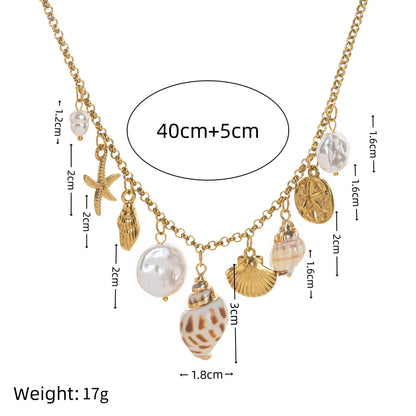 Κολιέ επιχρυσωμένο ατσάλι με κοχύλια - NE684