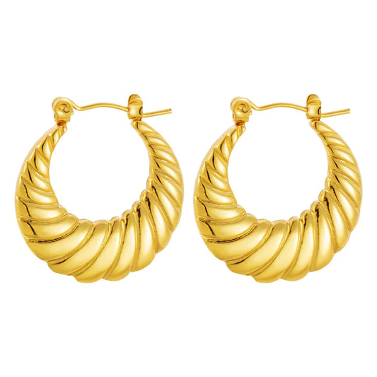 *Σκουλαρίκια χρυσό ατσάλι κρίκος με ραβδώσεις-EA091