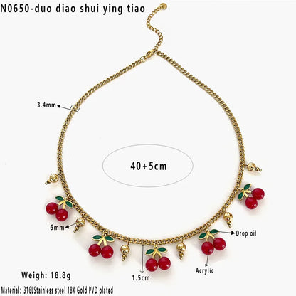 Κολιέ επιχρυσωμένο ατσάλι με κεράσια - NE685