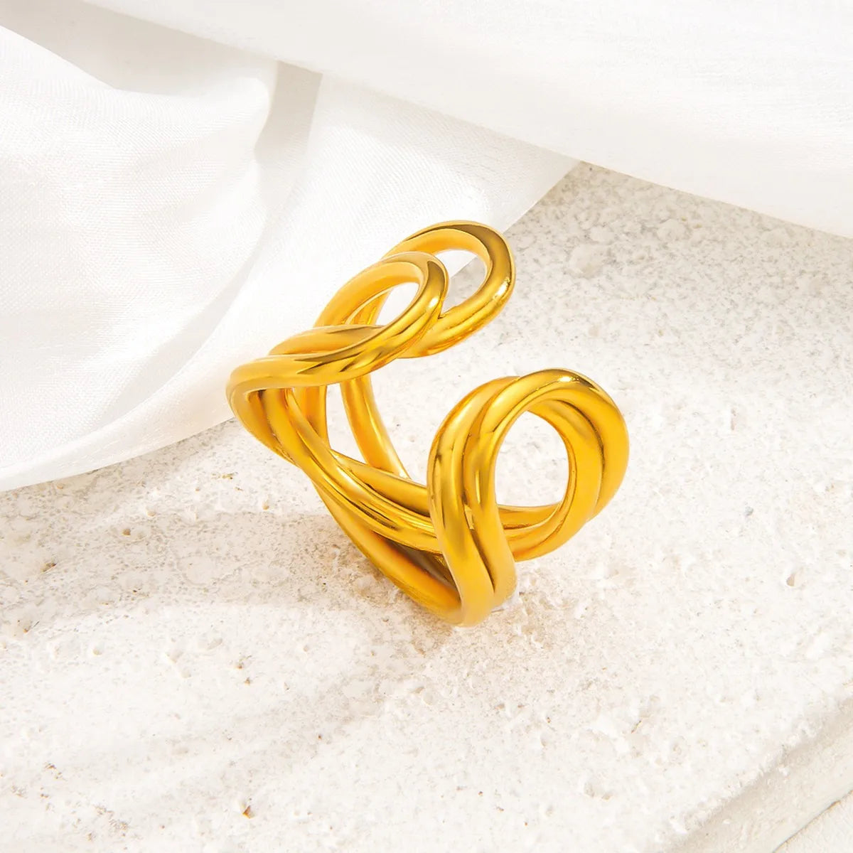 Δαχτυλίδι επιχρυσωμένο ατσάλι με πλέγμα-R270