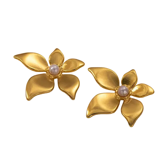 Σκουλαρίκια επιχρυσωμένο ατσάλι με λουλούδια-EA489