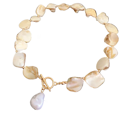 Κολιέ επιχρυσωμένο ατσάλι με κοχύλια- NE694