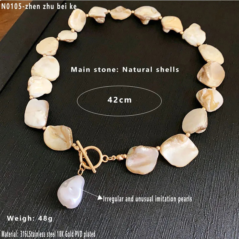 Κολιέ επιχρυσωμένο ατσάλι με κοχύλια- NE694