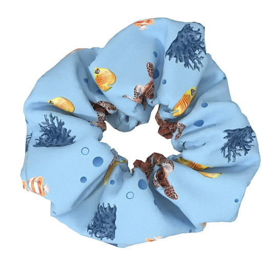 Λαστιχάκι scrunchie γαλάζιο με ψαράκια- HA060