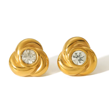 Σκουλαρίκια χρυσά ατσάλι σε σχήμα λουλουδιού με zircon-EA576