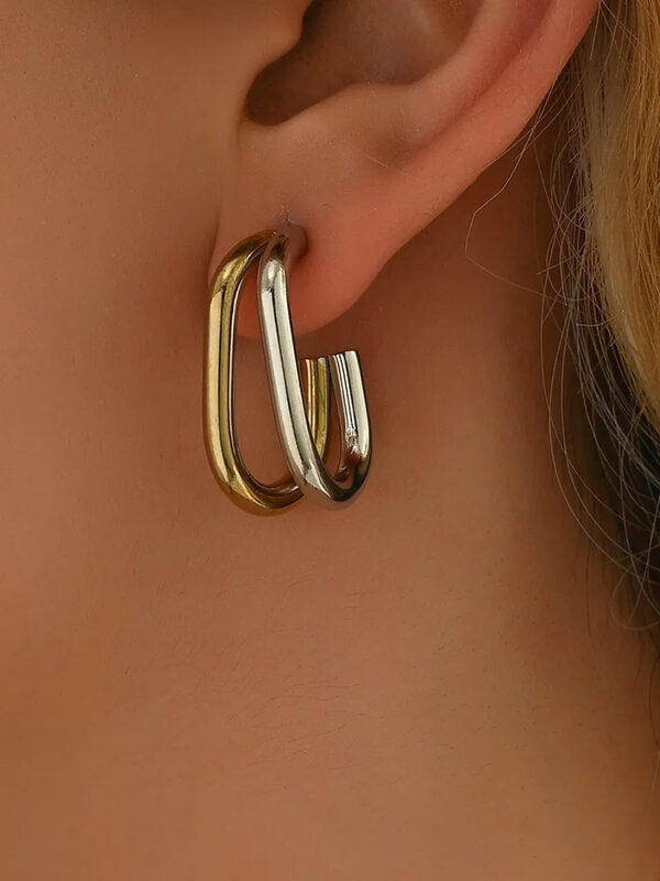 Oval steel earrings with gold and silver color-ea322