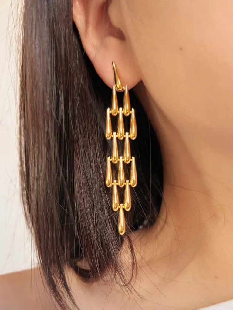 Σκουλαρίκια ατσάλι μακρυά με κομμάτια-EA650